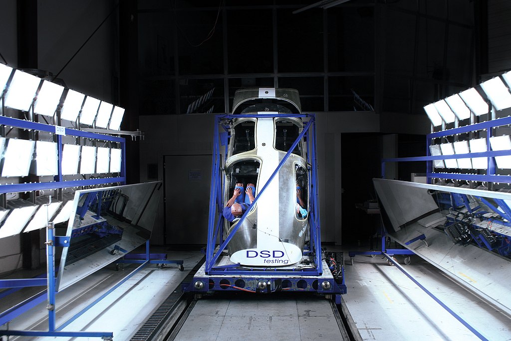 Aircraft cabin structure during a dynamic crash test