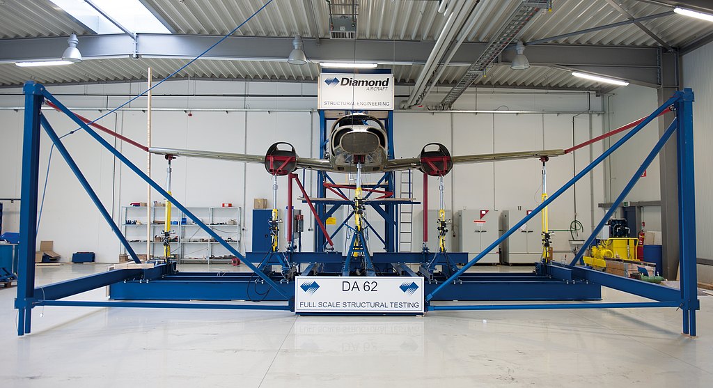 DA62 fuselage undergoing full-scale structural wing testing